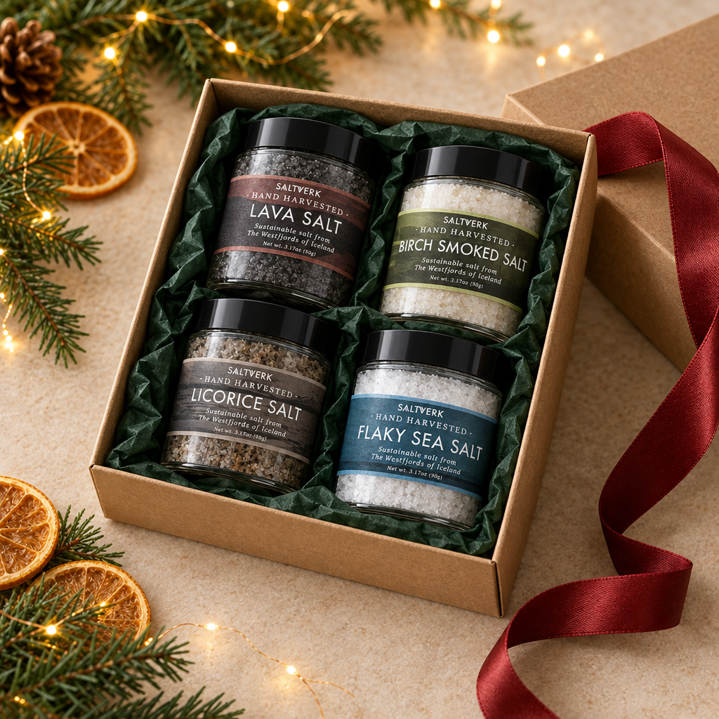 Weihnachts-Geschenkset mit vier Gourmet-Salzen aus Island – Salz als Weihnachtsgeschenk für Foodies